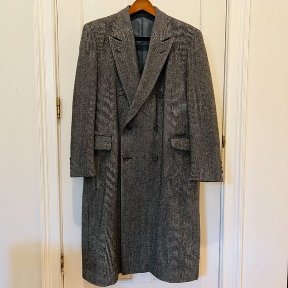 Other - Vintage Andre Vachon Men' 42 R Wool Cashmere Herringbone Double Breas Overcoat